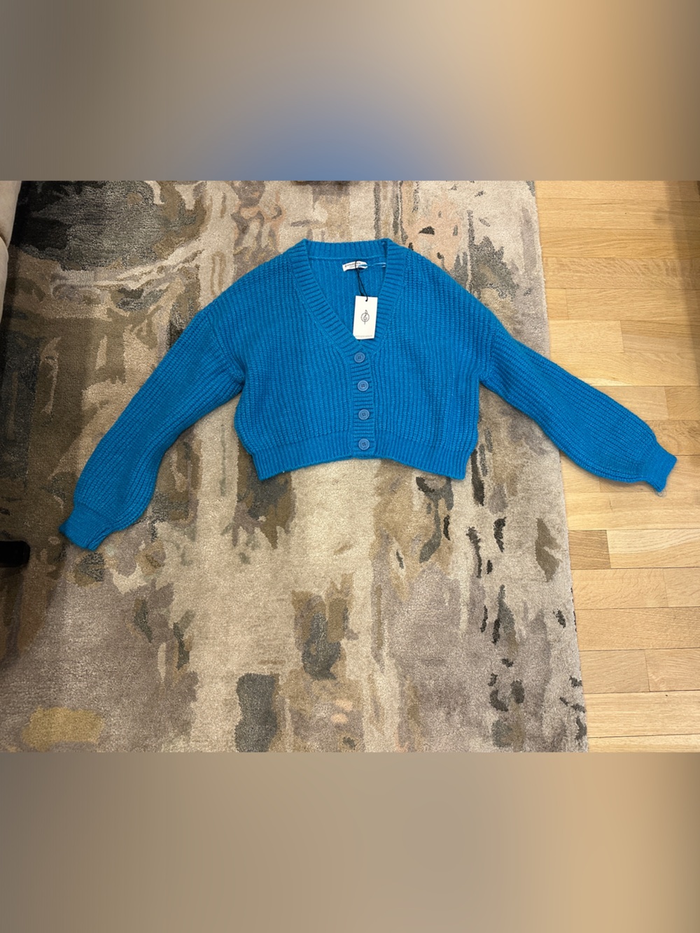 stradivarius Bright Blue Cropped V-Neck Button Cardigan